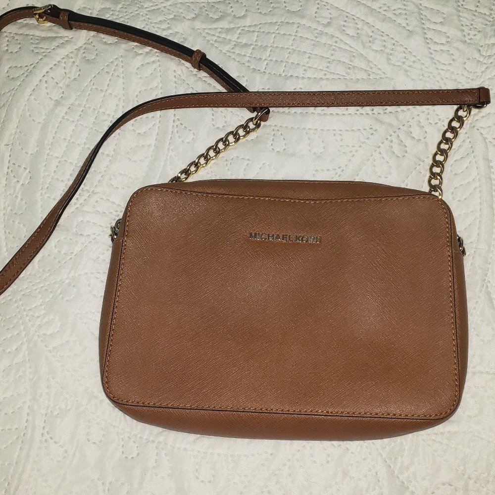 MICHAEL KORS Jet Set East West Brown Leather Crossbody bag